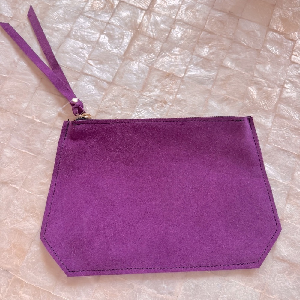 Genuine Suede leather purple pouch zippered bag purse insert toiletry case etc